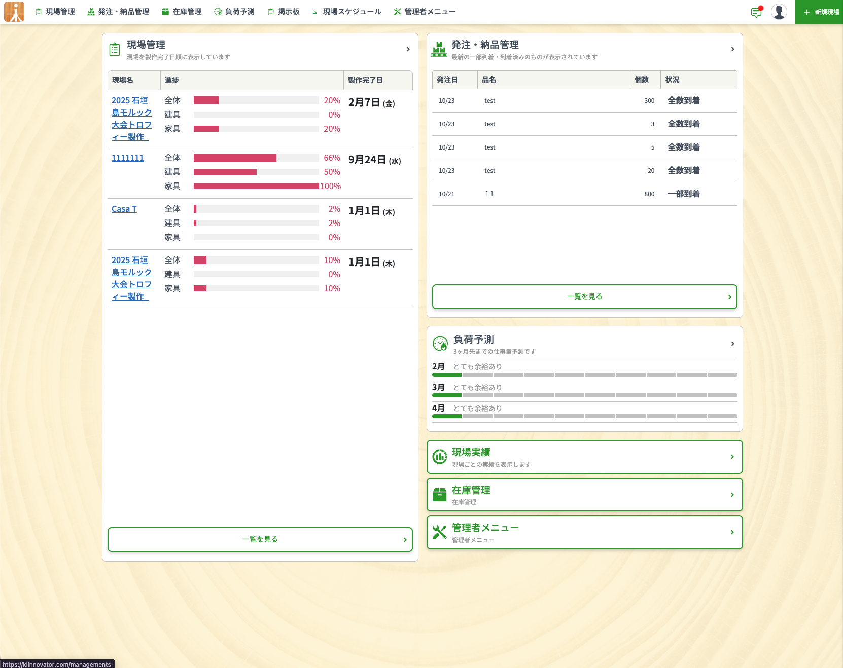 ダッシュボード画面