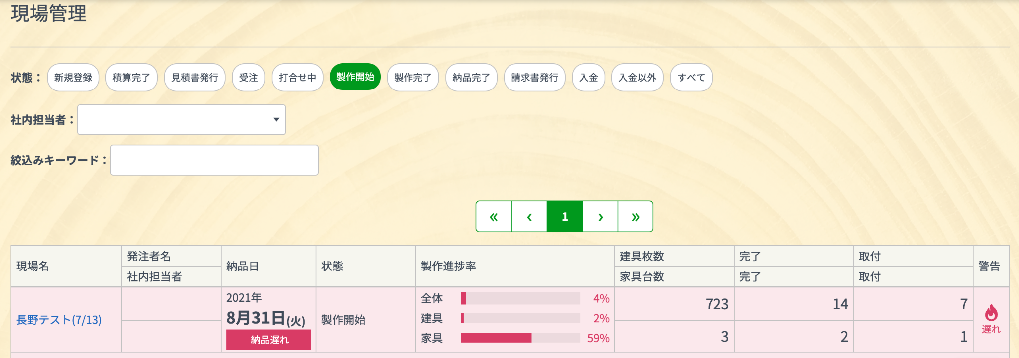 要件定義書に記載された現場管理一覧（負荷予測OFF）