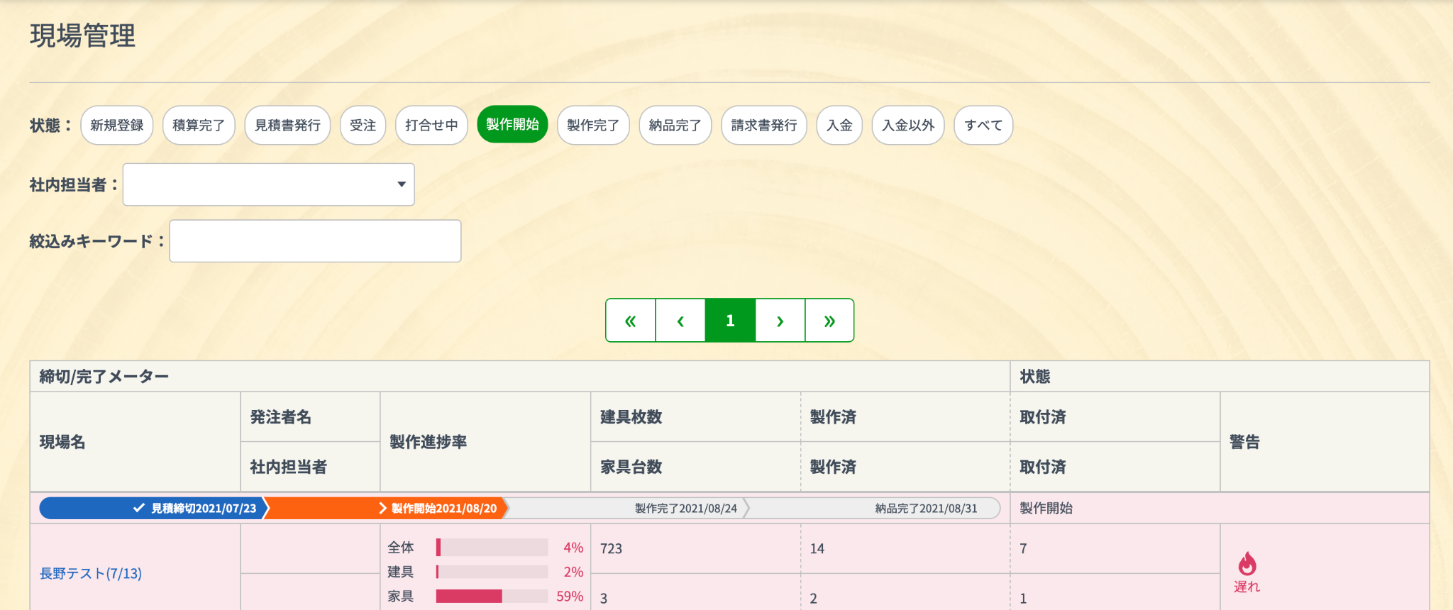 要件定義書に記載された現場管理一覧（負荷予測ON）